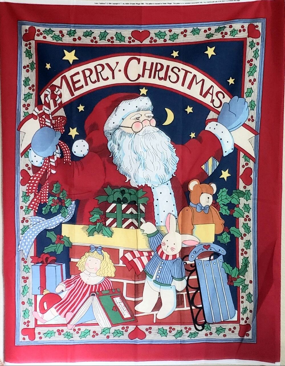 1994 Susan Winget Christmas Fabric 3 Panels Santa 3 Yds x 46 Vintage
